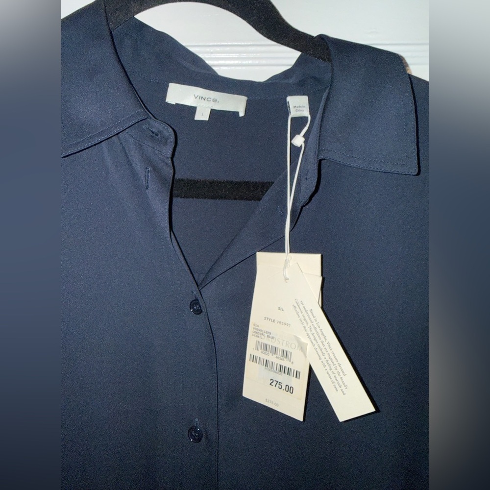 Vince Midnight Blue Silk Blend Shirt